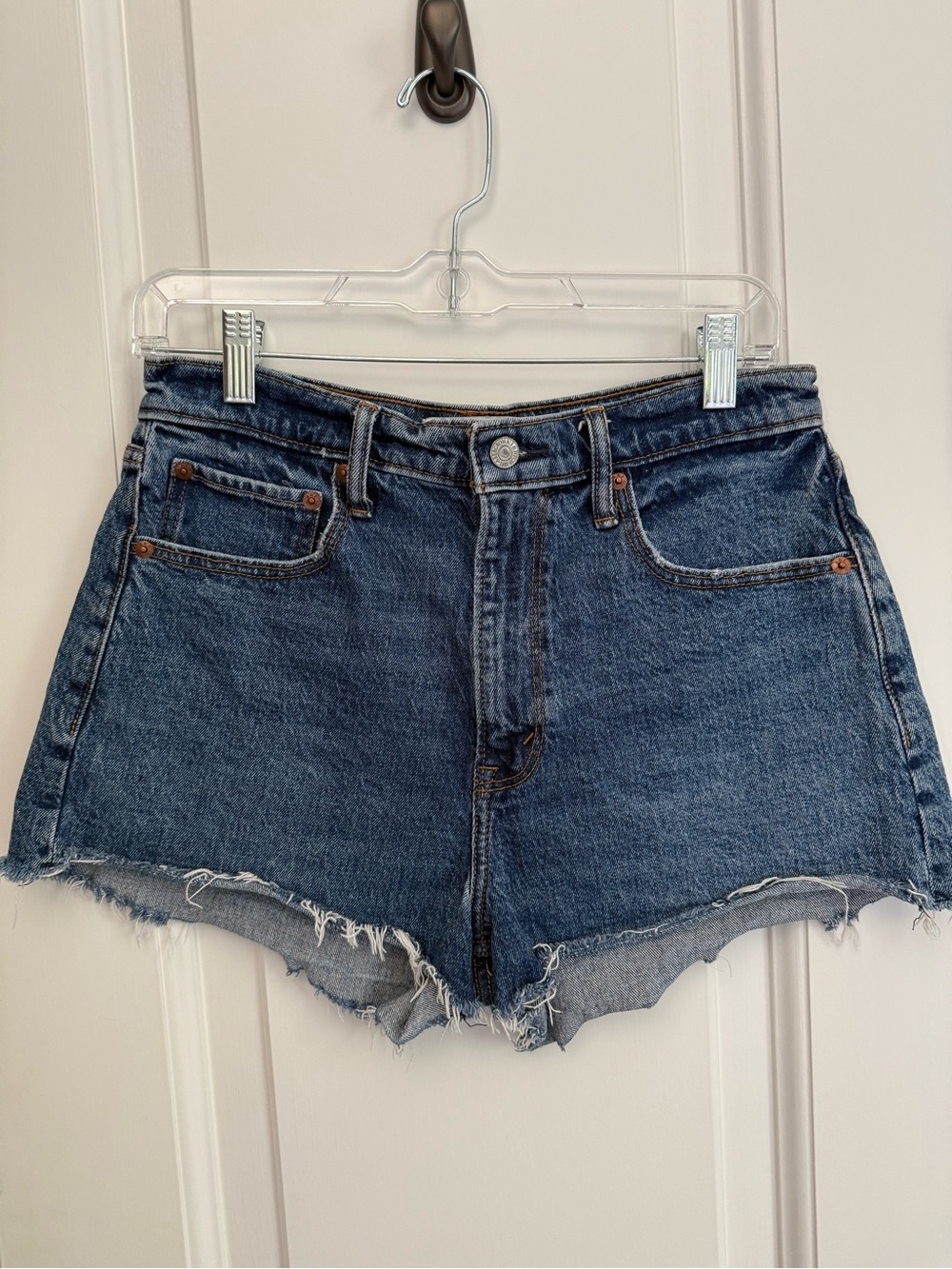 Abercrombie & Fitch Dark Blue Frayed Hem Denim Shorts